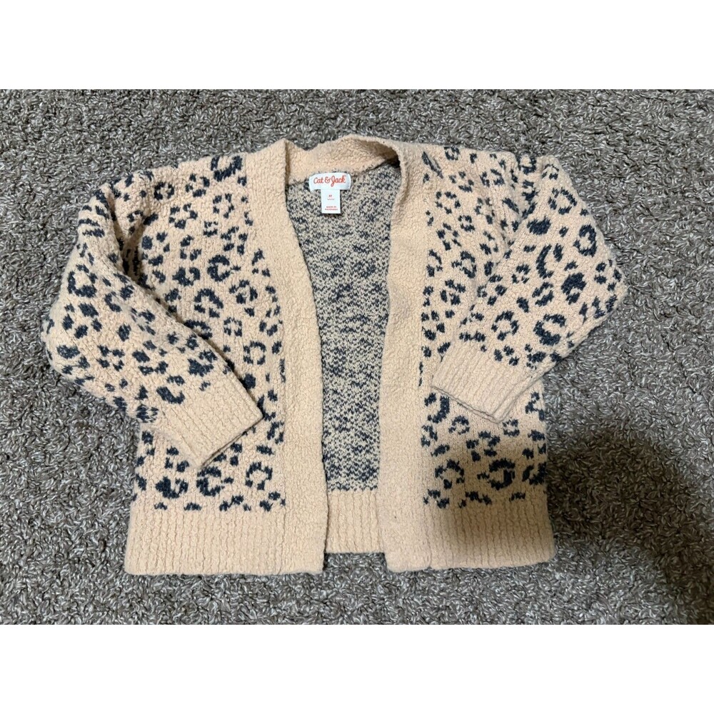 Cat & Jack Girls Leopard Print Open Front Cardigan, 3T 72% Nylon